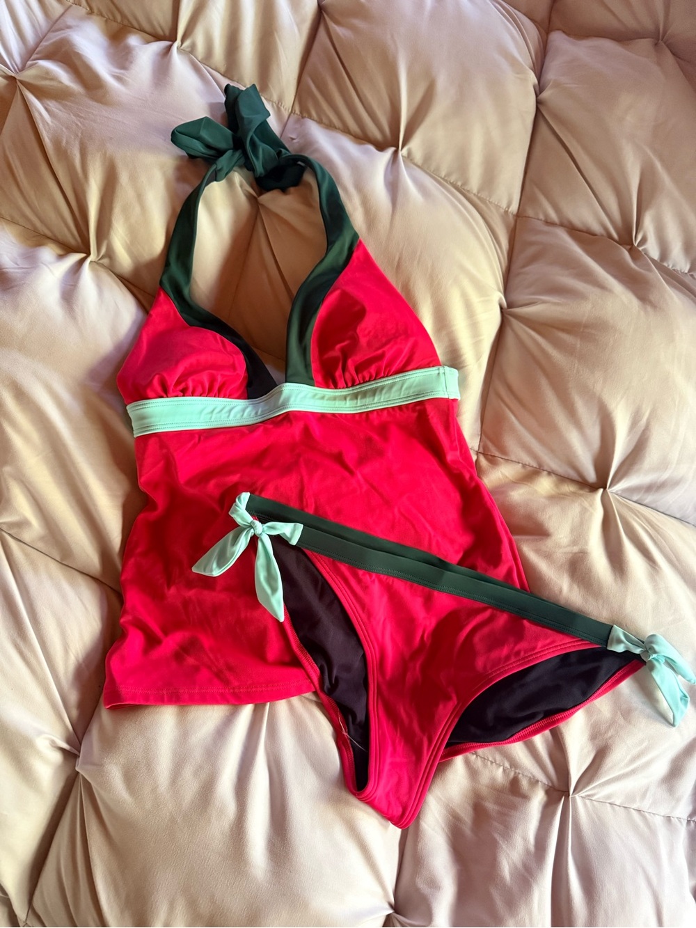 Boden Bright Pink Tankini with Mint and Forest Trim
